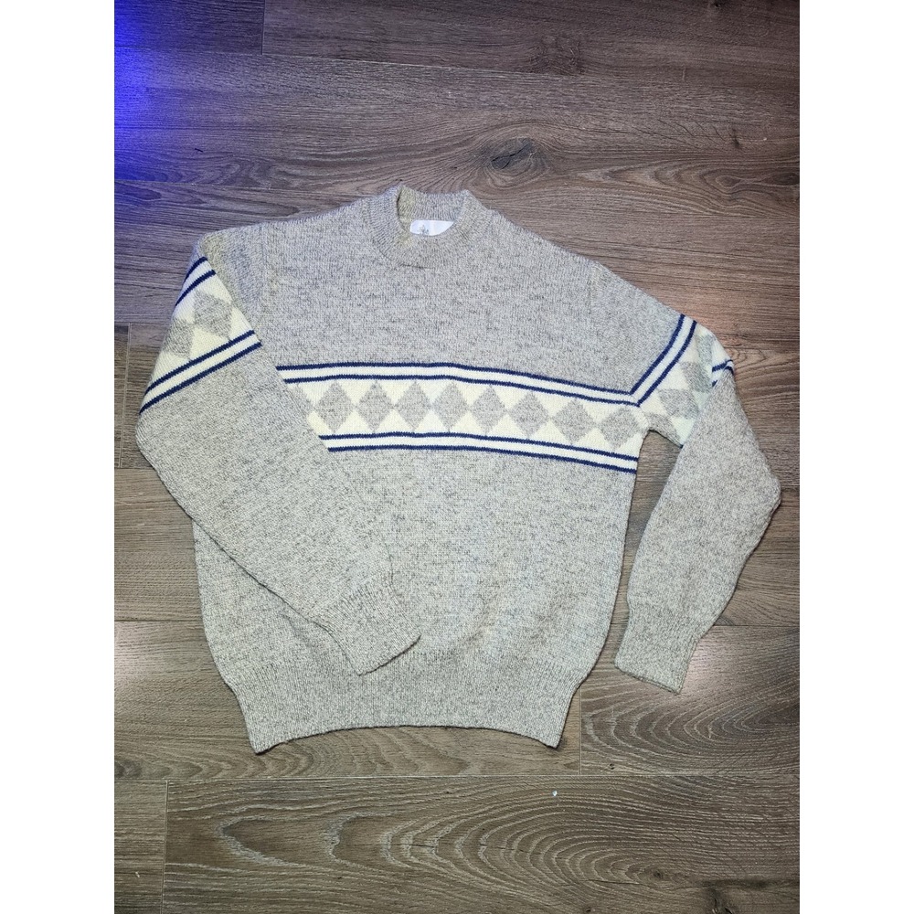 Vintage Winona Knits 100% Wool Sweater Mens Small‎ Grey Argyle 80s Made in USA